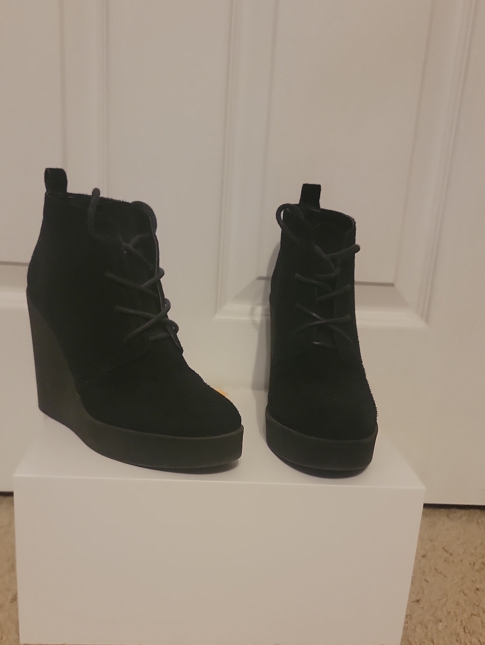 Jessica Simpson Black Lace-Up Wedge Ankle Boots
